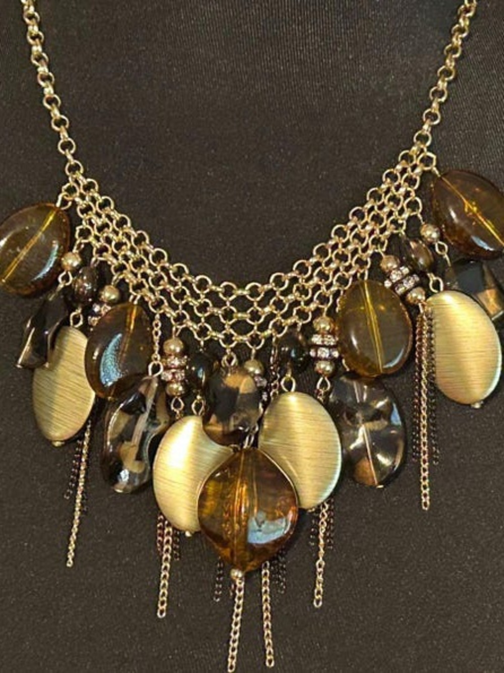 Gold and Brown Statement Bib Necklace - Women Jewelry